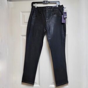NBW:  NYDJ Coated Faux Leather Legging Jeans Ankle Zip, Black Size 10